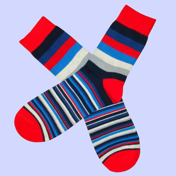 Men's Multi Medium and Thin Stripe Socks - Red/Navy/Blue/Grey/White