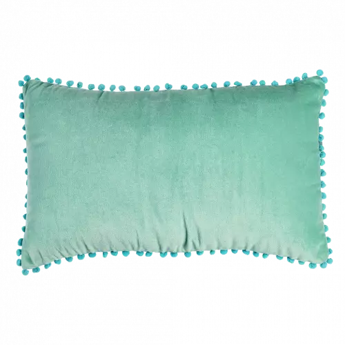 Green Velvet Pom Pom Cushion