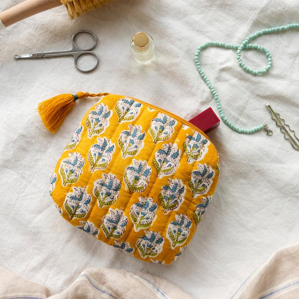 Yellow Print Makeup Bag