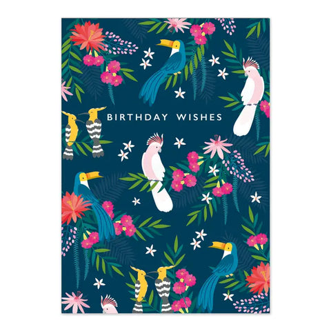 Birthday Wishes Card | Tropical Birds Patterned Card