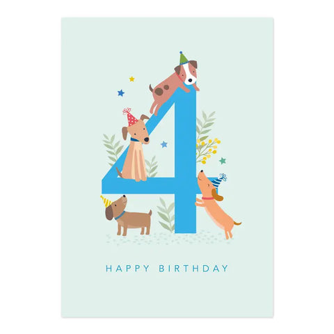 Happy Birthday Card | Age 4 Dogs Card
