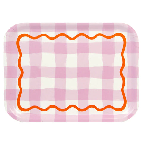 TWO LEFT! NOW £13.20 - WERE £22! - ! Lilac Gingham Wooden Tray