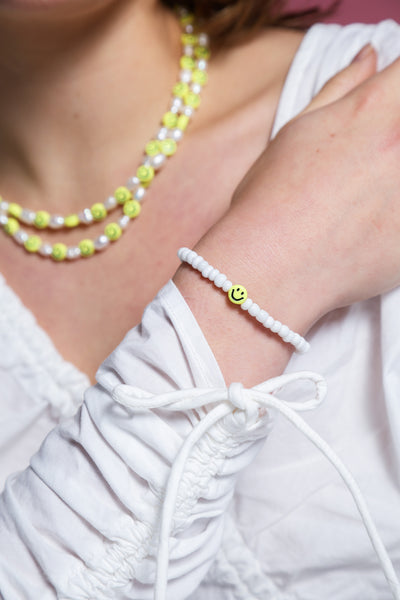 White Smiley Beaded Bracelet