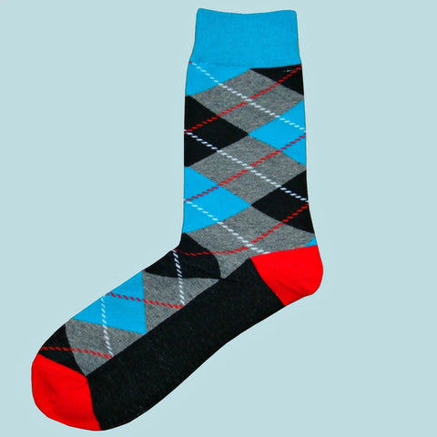 Argyle Cotton Men's Socks - Blue, Grey, Black and Red