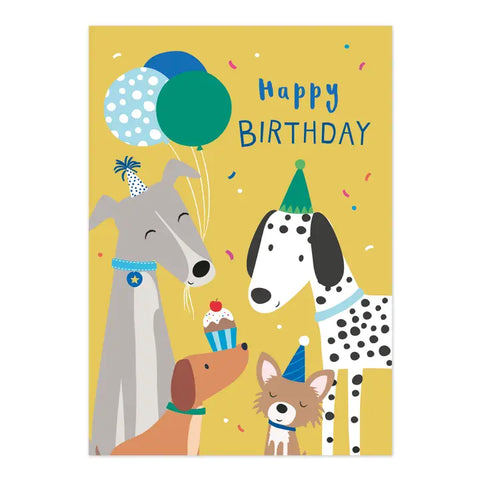 Happy Birthday Card | Yellow Party Dogs Card