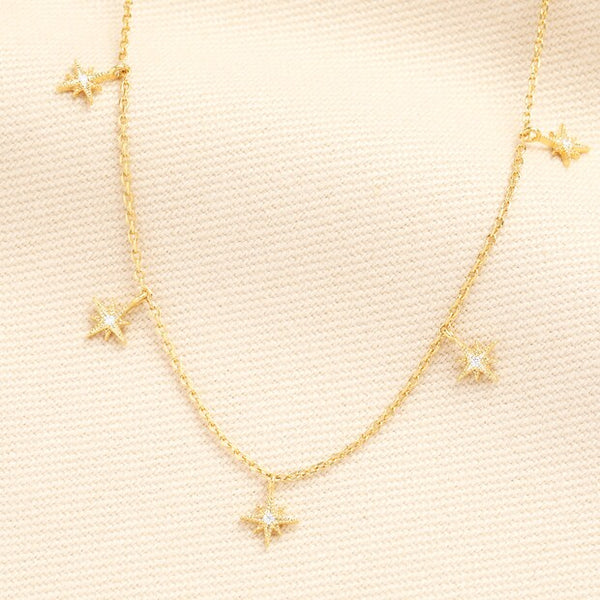 Crystal Star Charms Pendant Necklace in Gold