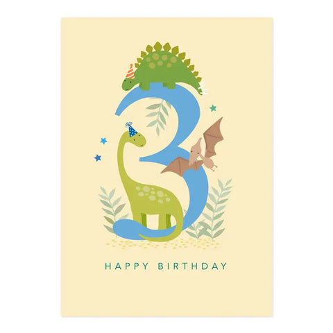 Happy Birthday Card | Age 3 Dinosaur Card