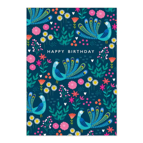 Happy Birthday Card | Colourful Peacock Patterned Card