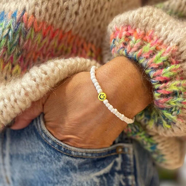White Smiley Beaded Bracelet