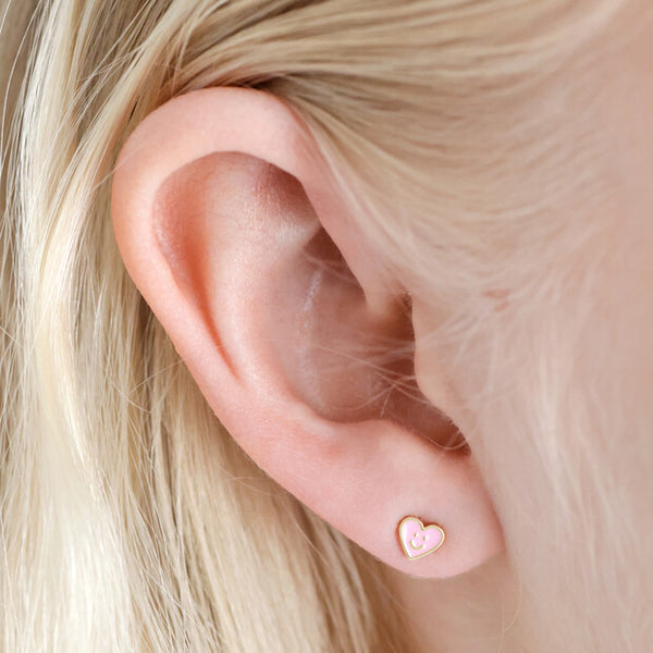 Set of 4 Mismatched Heart Face Stud Earrings in Gold