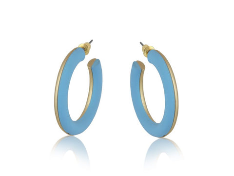 Two Tone Enamelled Hoop Earrings - Blue & Gold