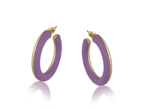 Two Tone Enamelled Hoop Earrings - Lilac & Gold
