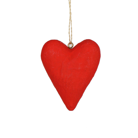 Papier Mache Red Heart Decoration, 8cm