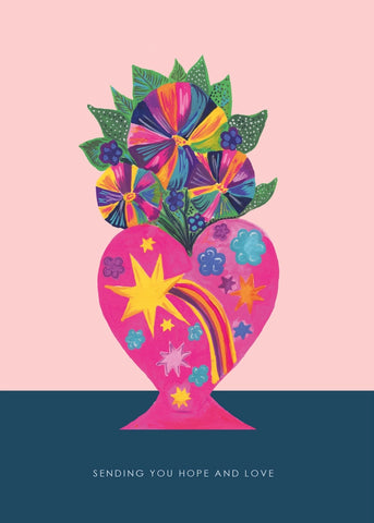 'Flower Heart Vase' Greetings Card