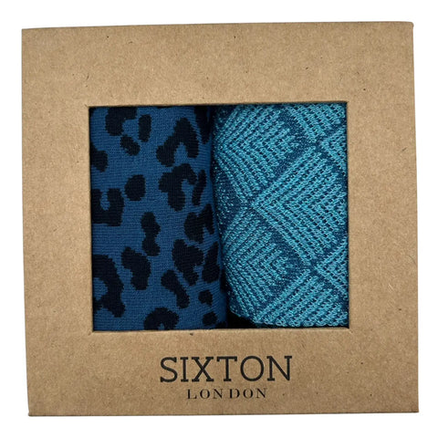 Blue Leopard Sock Duo Box