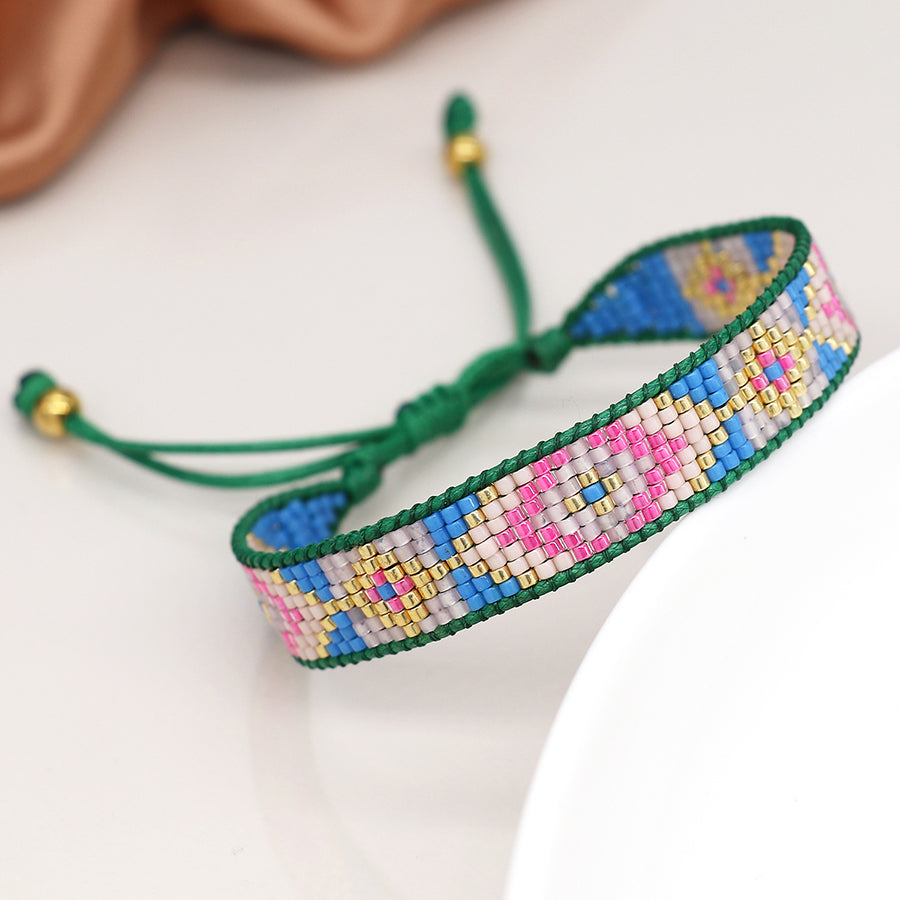 Green & Blue Mix Adjustable Bead Bracelet