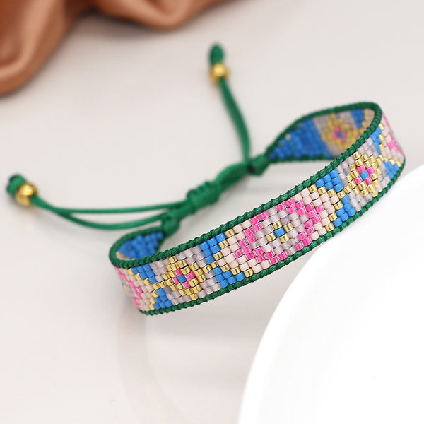 Green & Blue Mix Adjustable Bead Bracelet