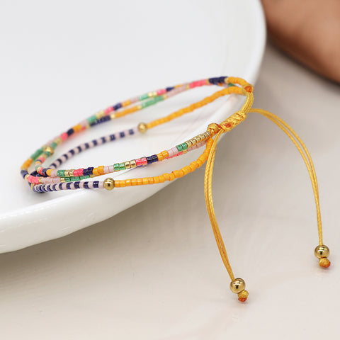 Yellow, Navy Mix Adjustable Beaded Bracelet