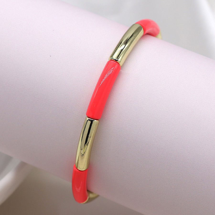Gold & Coral Curved Bead Bracelet