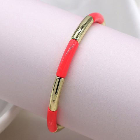 Gold & Coral Curved Bead Bracelet