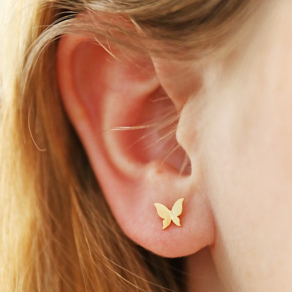 Tiny Butterfly Stud Earrings in Gold