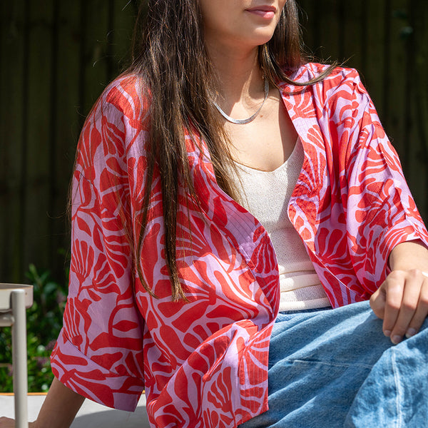 Coral Silhouette Print Kimono