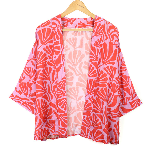 Coral Silhouette Print Kimono