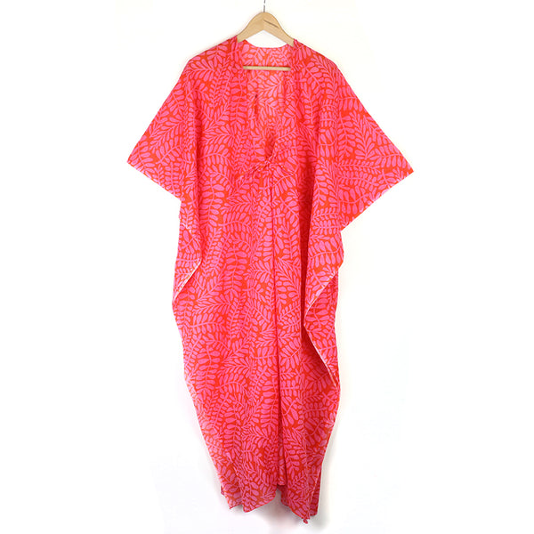 Red and Pink Mix Vine Print Cotton Kaftan