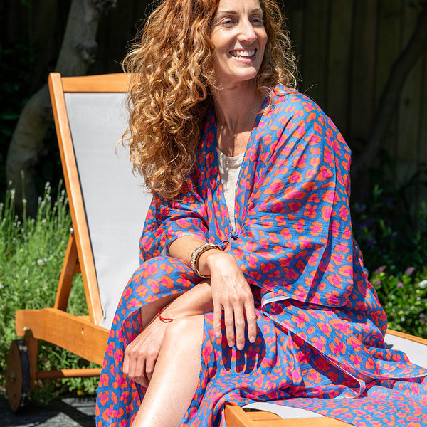 Blue and Pink Camo Print Cotton Kaftan