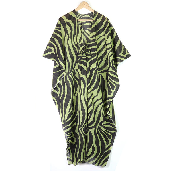 Black and Green Zebra Print Cotton Kaftan