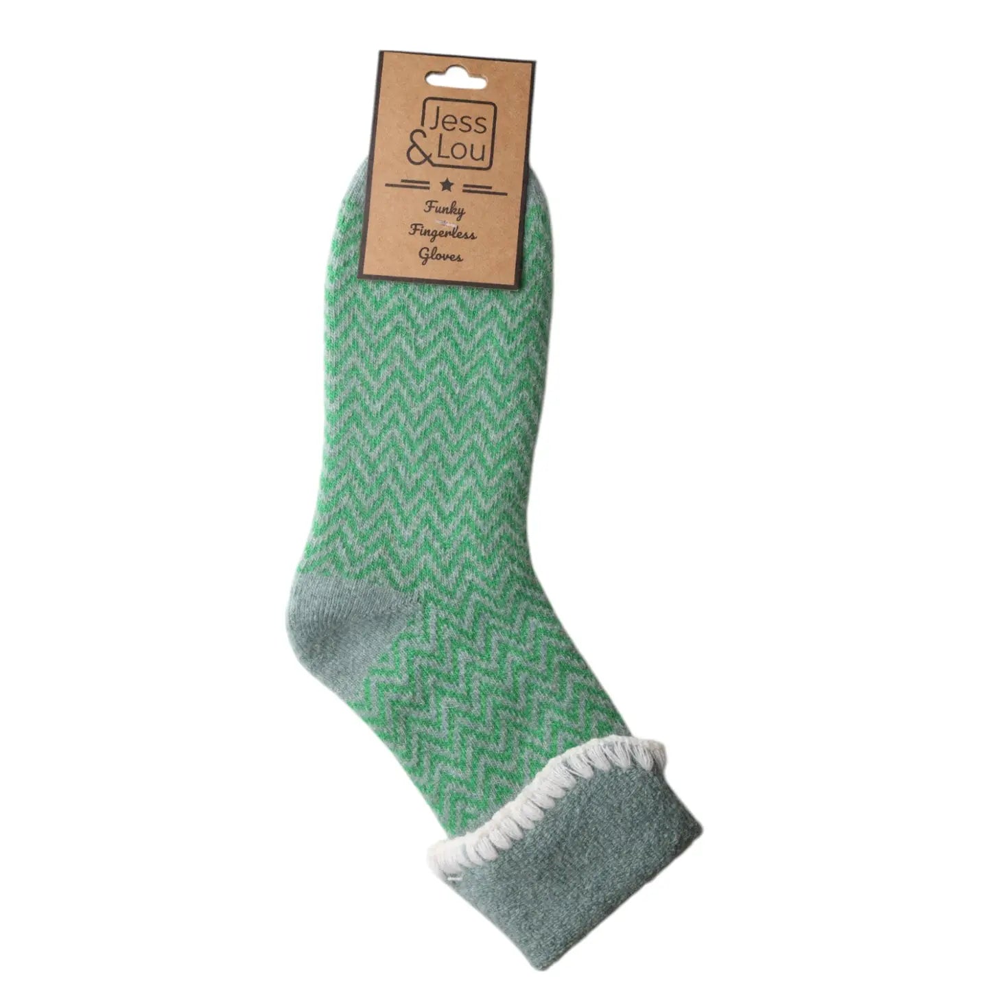 Green Cuff Herringbone Cosy Socks