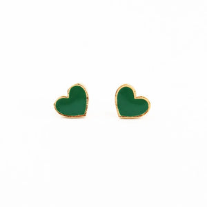 Green Enamel Small Heart Studs