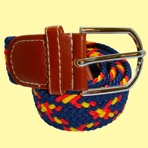 Cross Stripe - Woven Elasticated Belt - Navy, Red and Yellow