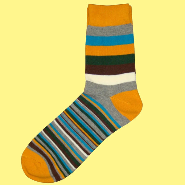 Men's Multi Medium & Thin Stripe Socks - Gold/Green/Brown/Blue