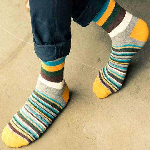 Men's Multi Medium & Thin Stripe Socks - Gold/Green/Brown/Blue