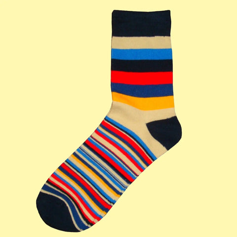 Men's Medium and Thin Multi Stripe Socks - Navy/Blue/Red/Yellow/Beige