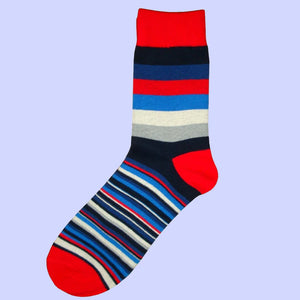 Men's Multi Medium and Thin Stripe Socks - Red/Navy/Blue/Grey/White