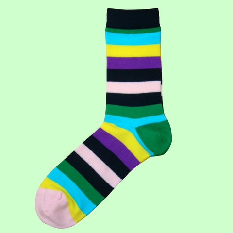 Mens Socks - Multi Coloured Striped Socks - Green, Navy, Purple, Yellow, Lilac and Light Blue