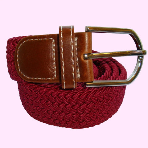 Plain Elasticated Woven Belt - Wine