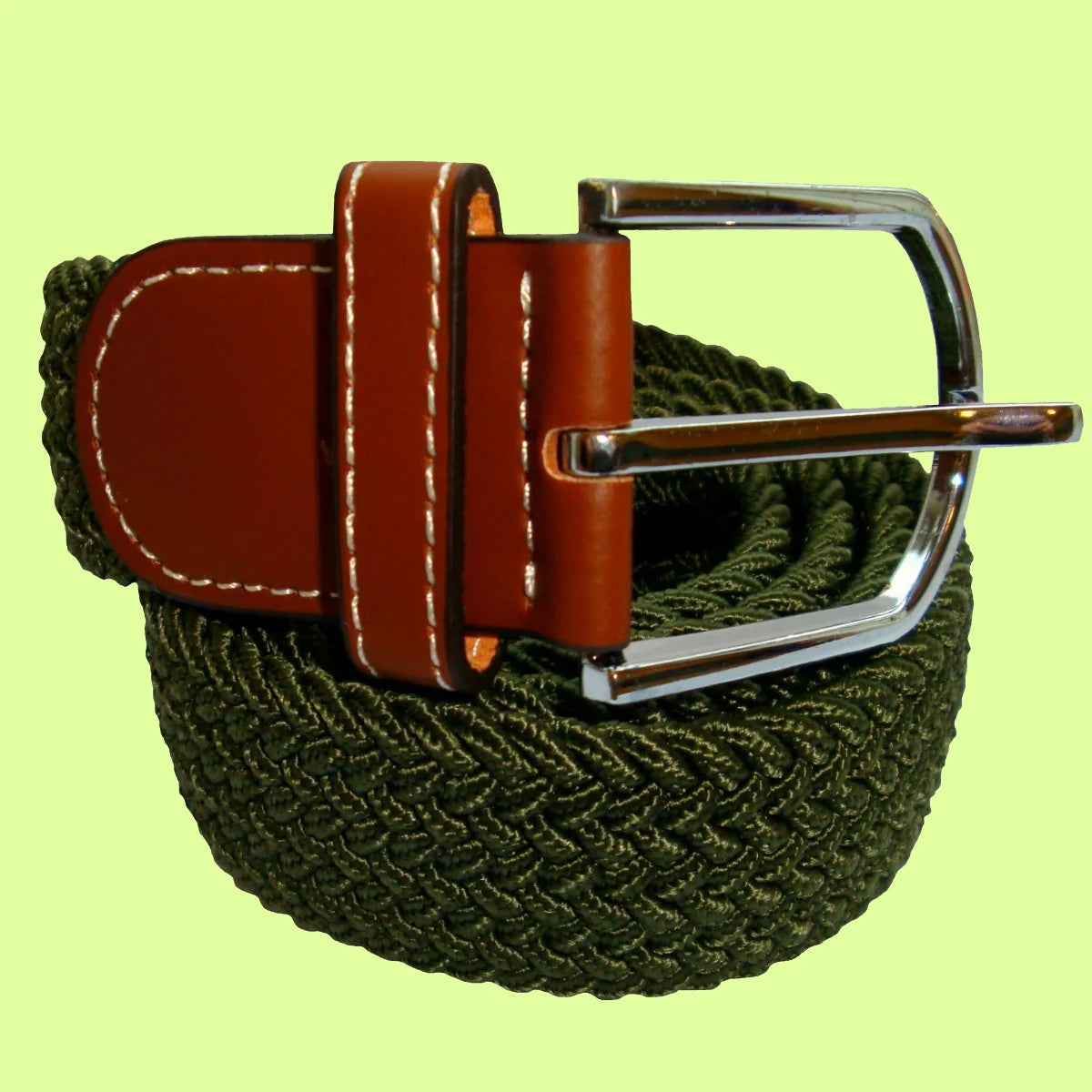 Plain Elasticated Woven Belt - Khaki Green