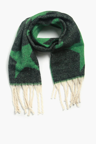 Black & Green Scattered Star Print Heavyweight Scarf