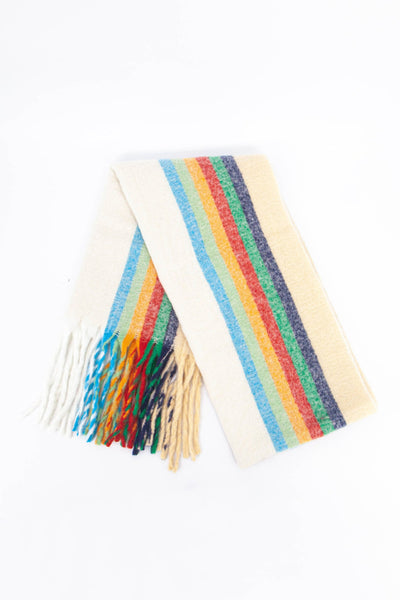 Cream, Rainbow Stripe - Heavyweight Scarf