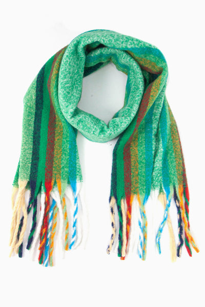 Green, Rainbow Stripe - Heavyweight Scarf