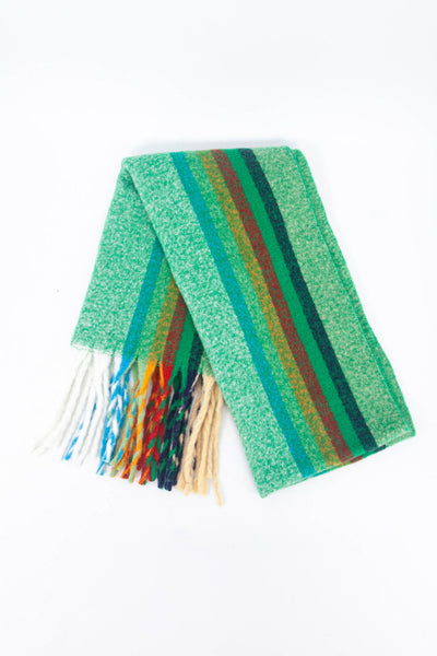 Green, Rainbow Stripe - Heavyweight Scarf