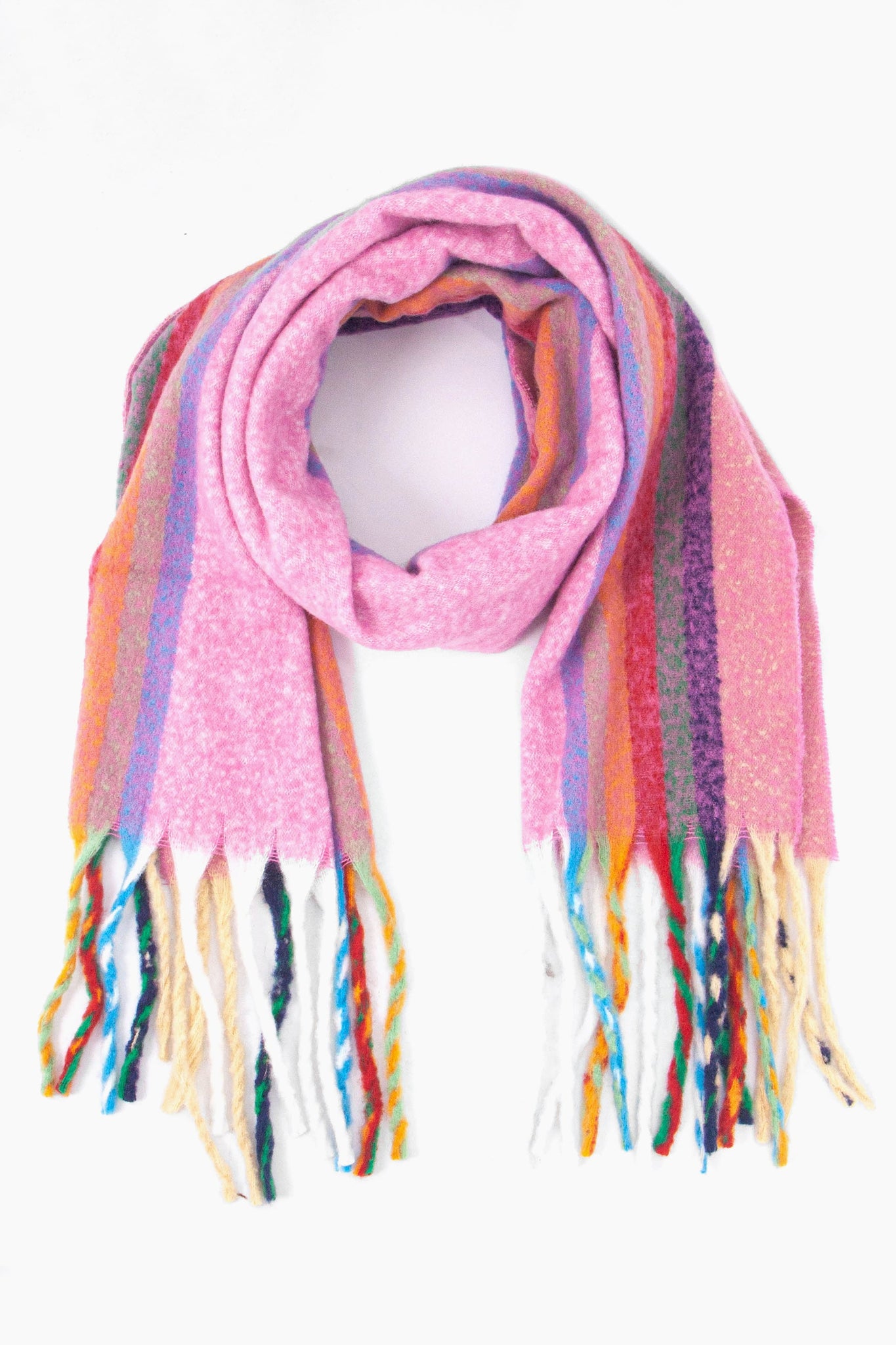 Hot Pink, Rainbow Stripe - Heavyweight Scarf