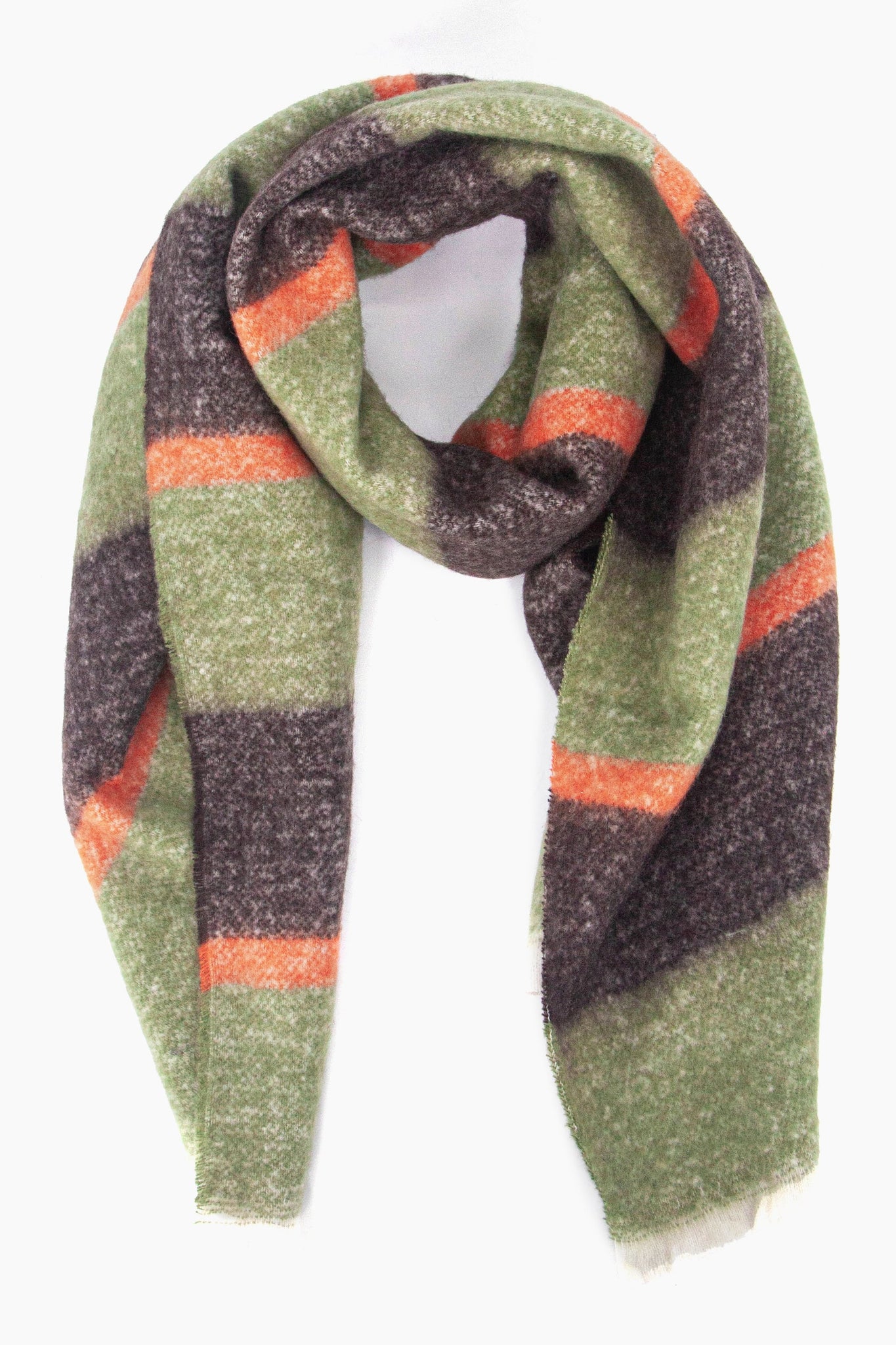 Khaki/Orange, Block Stripe - Midweight Scarf