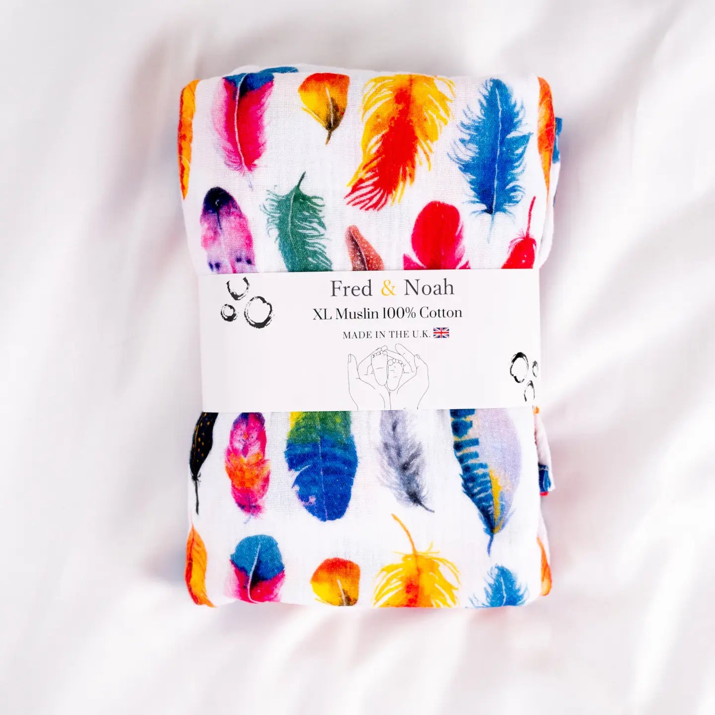 XL Rainbow Feather Print Muslin Swaddle