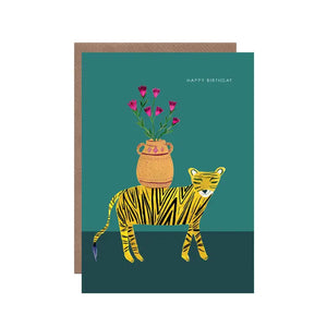 Tiger with Flowers Birthday Greeting Card