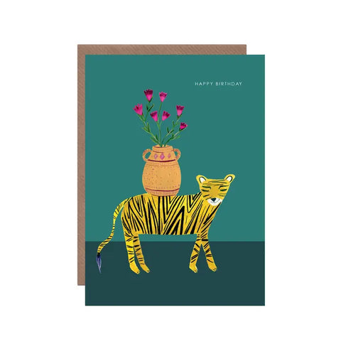 Tiger with Flowers Birthday Greeting Card