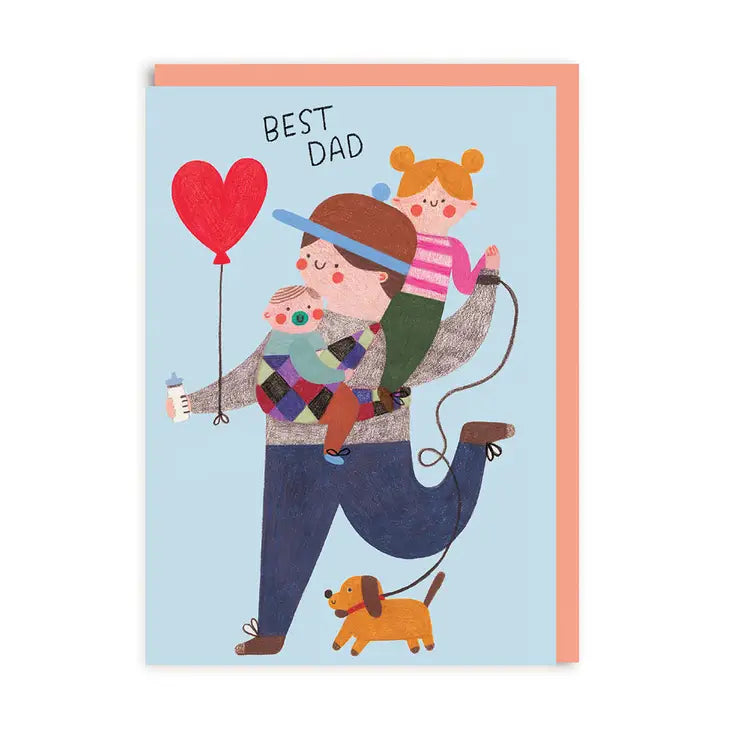 Dad with Kids and Dog Greeting Card